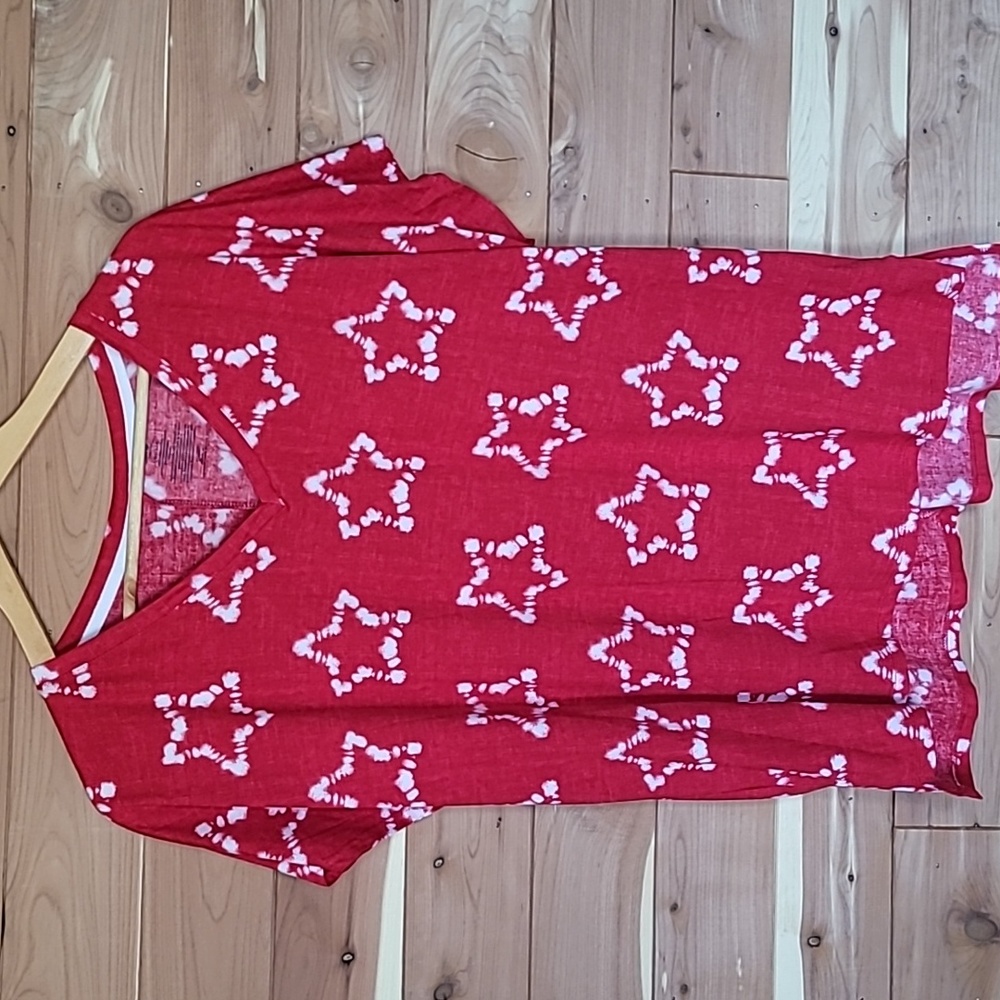 Secret Treasures Short-Sleeve Top, Size L, Red & White Star, 4th of July
